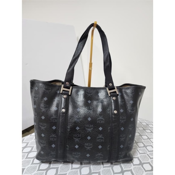 Authentic MCM Visestos Shopping Tote Bag Black/Grey - Picture 4 of 14
